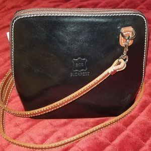 BCS Budapest Small Black Leather Crossbody Purse